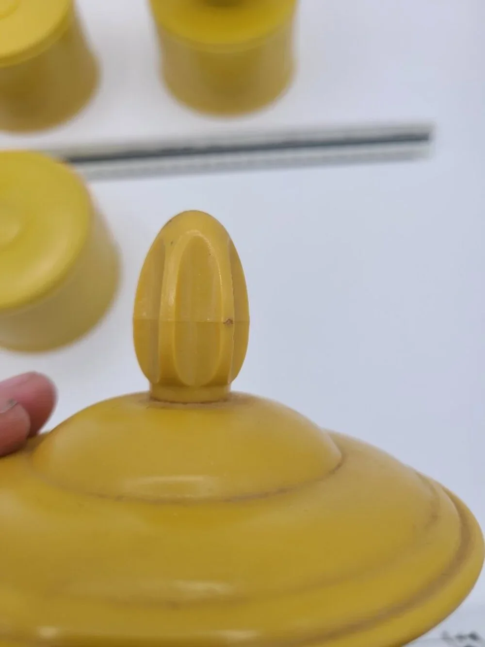 Vintage 3 Tier Yellow Powder Box Celluloid Wedgwood Jasperware Style Victorian